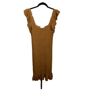 House of Harlow 1960 Square neck Brown Knit Ruffle Hem Midi Tank Dress S
